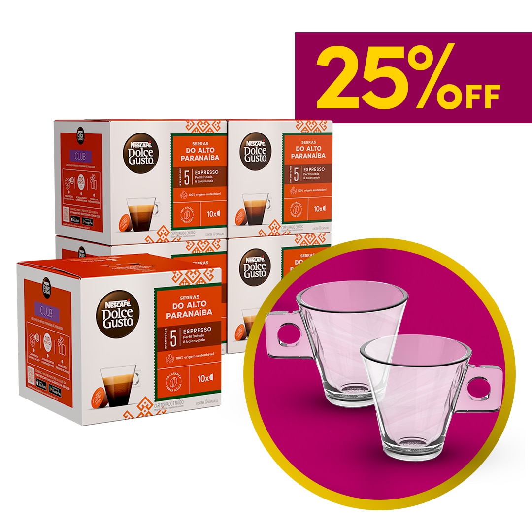 COMBO 5X ESPRESSO SERRAS DO ALTO PARANAÍBA COM PAR DE XÍCARAS - 25% OFF