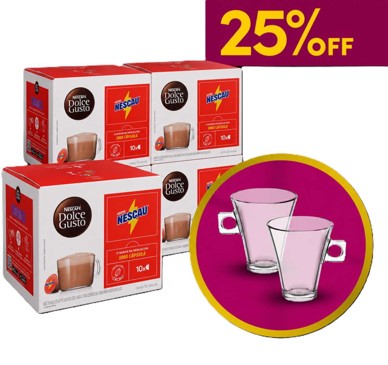 COMBO 5X NESCAU + PAR DE XÍCARAS - 25% OFF