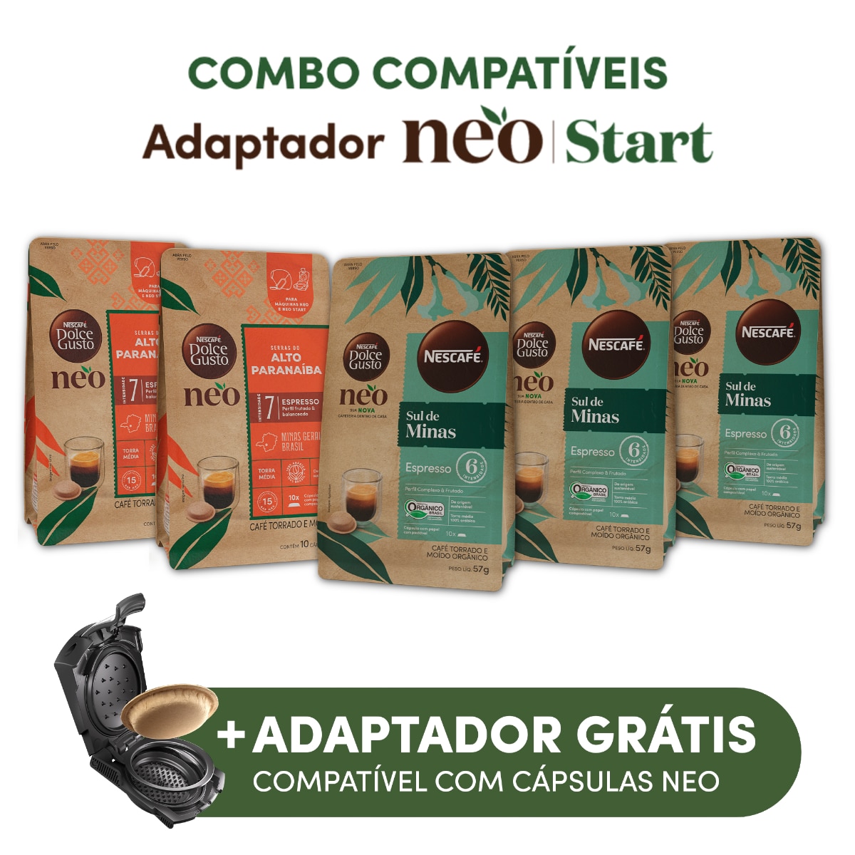 Combo compatíveis Adaptador NEO Start - 50 cápsulas
