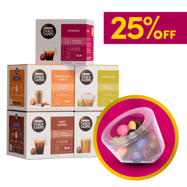 COMBO BOAS VINDAS 5 CAIXAS + PORTA CÁPSULAS 25% OFF