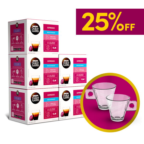 COMBO 5X ESPRESSO DESCAFEINADO COM PAR DE XÍCARAS - 25% OFF