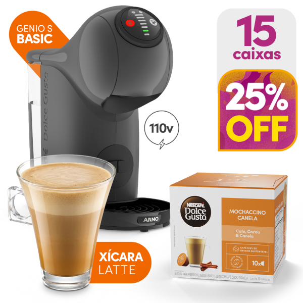 MOCHACCINO CANELA 25% OFF | GENIO S GRAFITE 110V + 15 CAIXAS + XÍCARA LATTE | PARA NEGÓCIOS