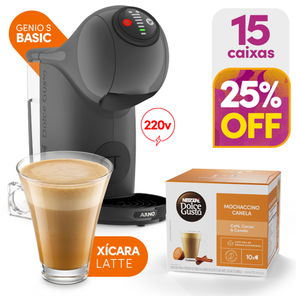 MOCHACCINO CANELA 25% OFF | GENIO S GRAFITE 220V + 15 CAIXAS + XÍCARA LATTE | PARA NEGÓCIOS