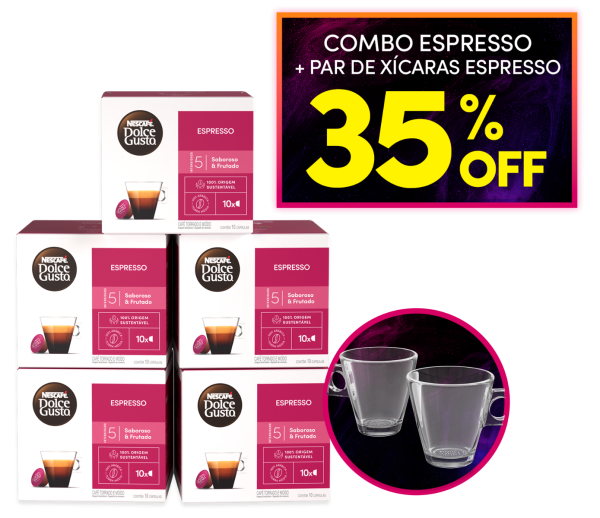 COMBO ESPRESSO 5 CAIXAS + PAR DE XÍCARAS 35% OFF