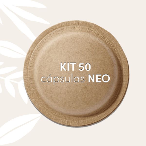 Imagem de uma cápsula NEO com a descrição "KIT 50 cápsulas NEO" simbolizando que este combo contém 50 cápsulas de bebida NEO, para a máquina Nescafé Dolce Gusto NEO