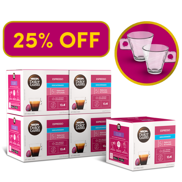 COMBO 5X ESPRESSO DESCAFEINADO COM PAR DE XÍCARAS - 25% OFF