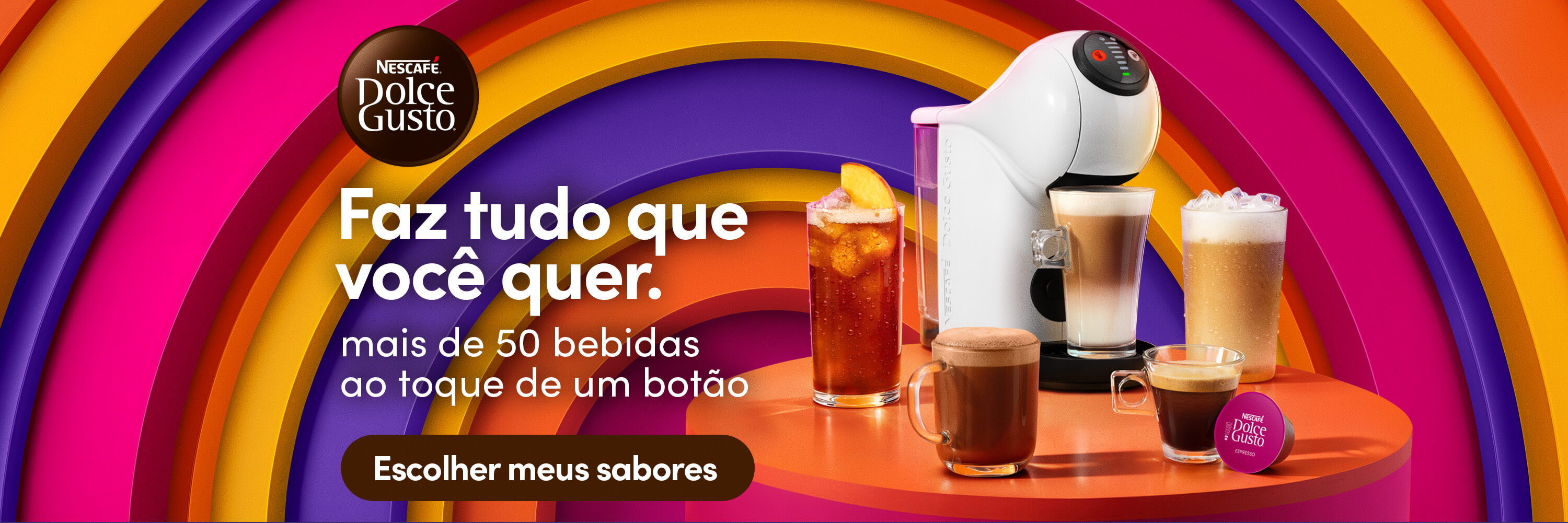 Banner Nescaf&eacute; Dolce Gusto e Kopenhagen apresentando a c&aacute;psula Chococino Cereja, bebida sabor chocolate com cereja preparada em m&aacute;quina Dolce Gusto, com caixa de c&aacute;psulas edi&ccedil;&atilde;o especial para amantes de bebidas gourmet.