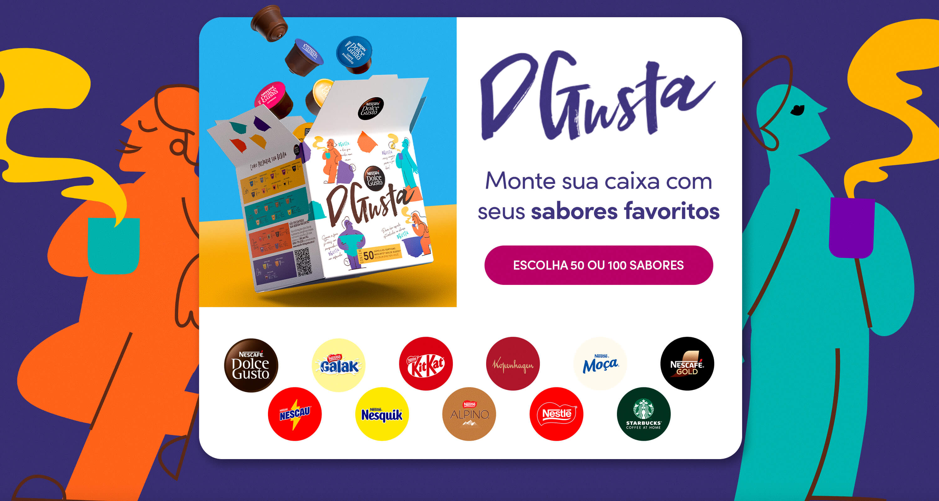 Banner Nescaf&eacute; Dolce Gusto destacando a personaliza&ccedil;&atilde;o de c&aacute;psulas DGusta monte do seu jeito com fotos e mensagens exclusivas, incluindo o lan&ccedil;amento Chococino Cereja Kopenhagen como op&ccedil;&atilde;o de presente e experi&ecirc;ncia personalizada
