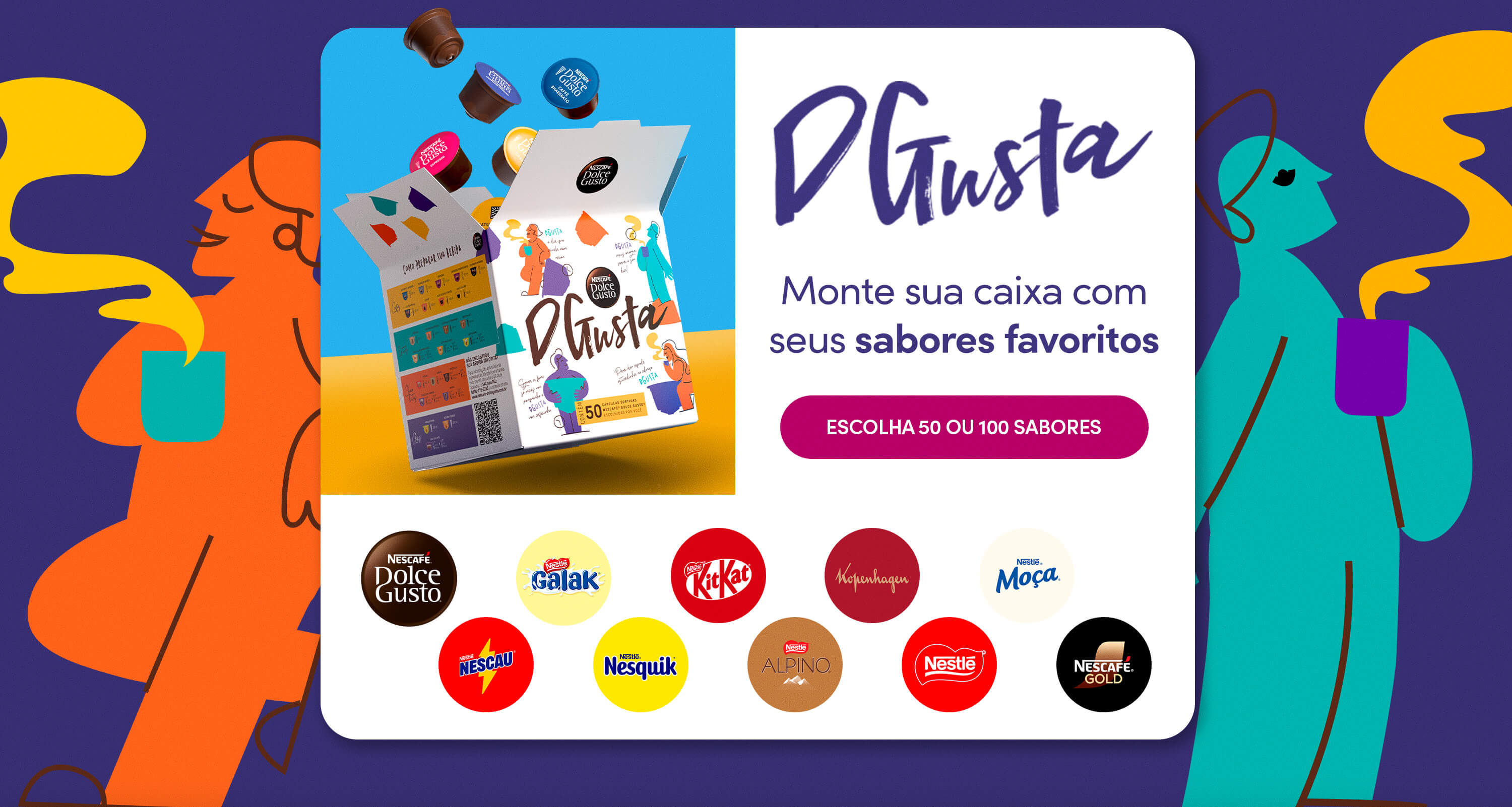 Banner Nescaf&eacute; Dolce Gusto destacando a personaliza&ccedil;&atilde;o de c&aacute;psulas DGusta monte do seu jeito com fotos e mensagens exclusivas, incluindo o lan&ccedil;amento Chococino Cereja Kopenhagen como op&ccedil;&atilde;o de presente e experi&ecirc;ncia personalizada