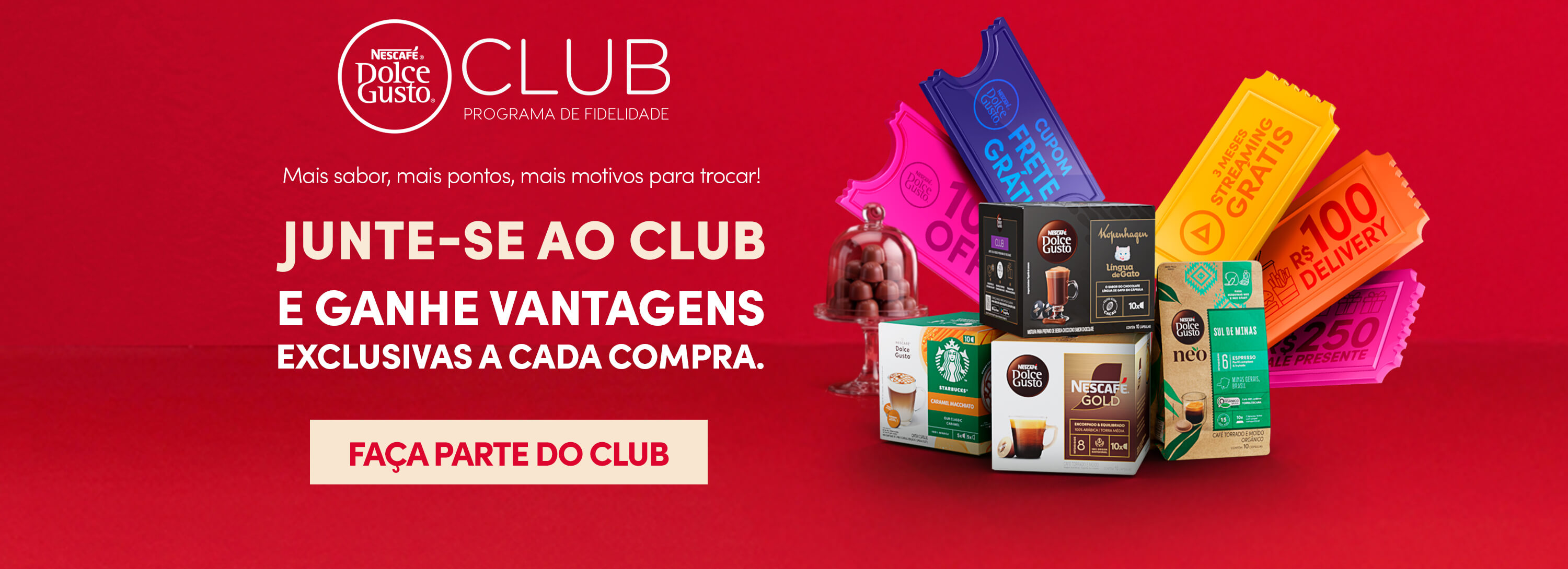Cadastre-se no Dolce Gusto Club, acumule pontos em suas compras e troque por cupons, brindes e experi&ecirc;ncias exclusivas.