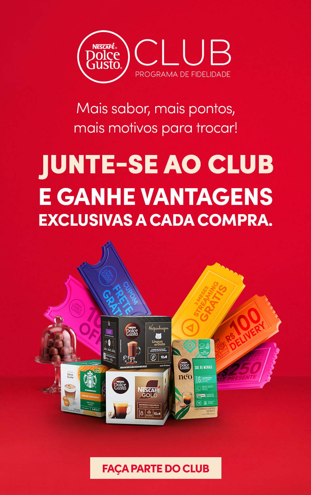 Cadastre-se no Dolce Gusto Club, acumule pontos em suas compras e troque por cupons, brindes e experi&ecirc;ncias exclusivas.