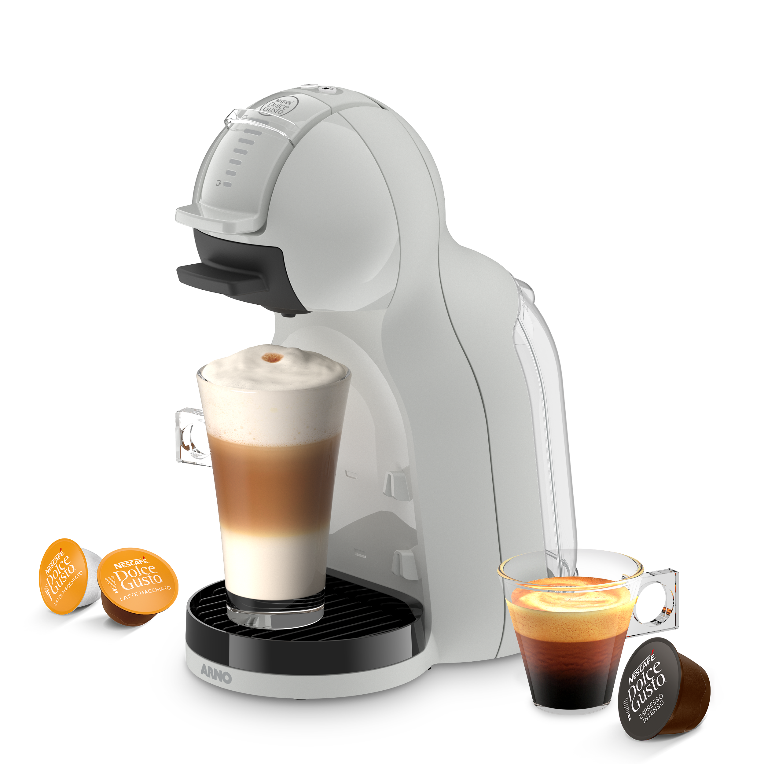 M&aacute;quinas de caf&eacute; Mini Me 2 com um latte, um espresso e tr&ecirc;s c&aacute;psulas
