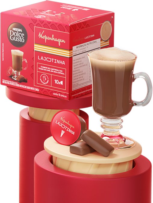 Caixa de cápsulas e xícara de café lajotinha